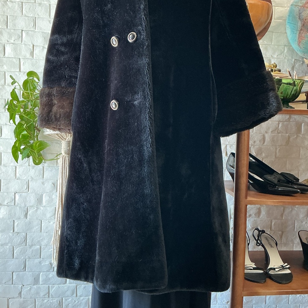 Vintage 1960s 1970s Borgazi Maximalist Faux Fur Coat with Collar + Cuff Detail - Picture 6 of 15